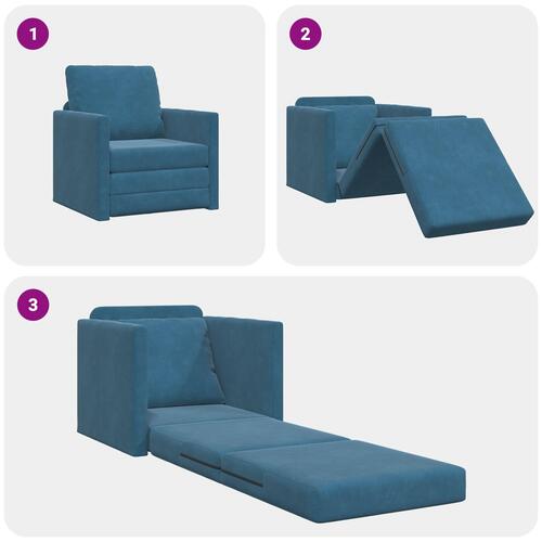 Gulv Sofa Bed 2-i-1 Blå 74x77x81 cm Velour
