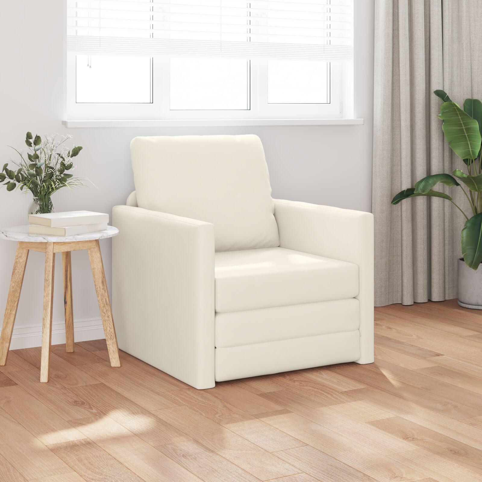 Gulvsovesofa med pude Creme 74 x 77 x 81 cm Fløjl billede