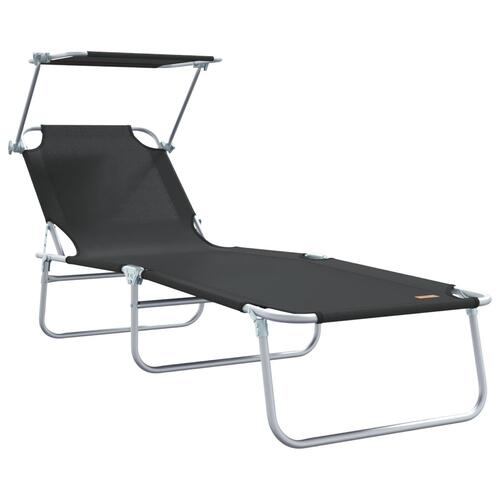 Sammenfoldelige liggestole 2 stk med canopy Sort 600D Oxford stof