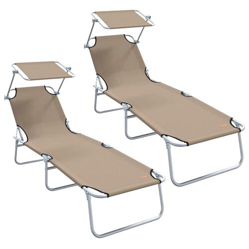 Sammenfoldelige solstole 2 stk med baldakin Taupe 600D Oxford stof