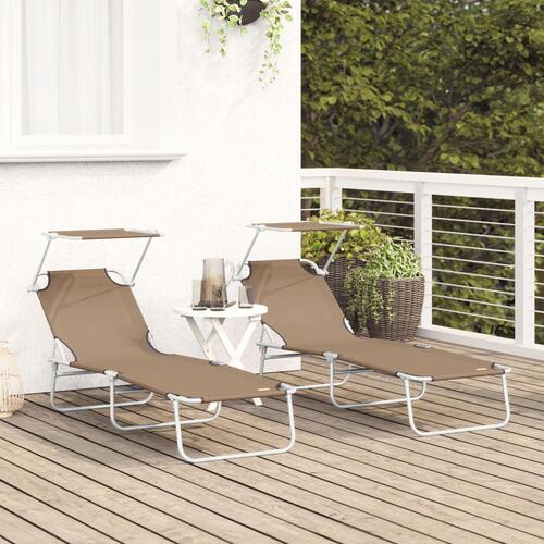Sammenfoldelige solstole 2 stk med baldakin Taupe 600D Oxford stof