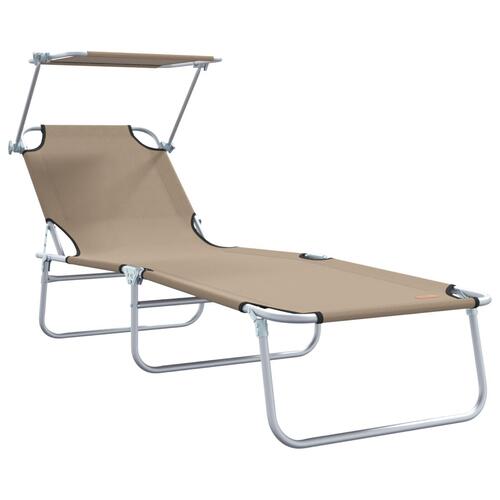 Sammenfoldelige solstole 2 stk med baldakin Taupe 600D Oxford stof