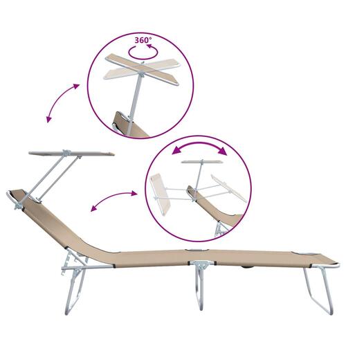 Sammenfoldelige solstole 2 stk med baldakin Taupe 600D Oxford stof
