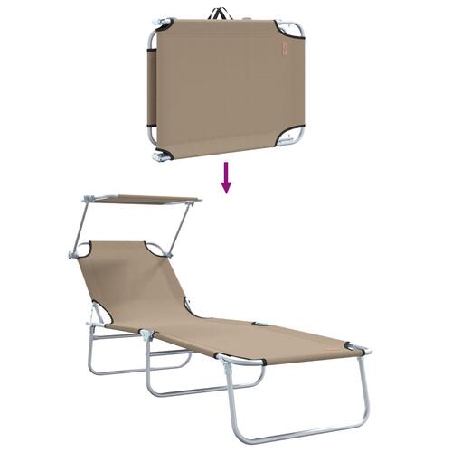 Sammenfoldelige solstole 2 stk med baldakin Taupe 600D Oxford stof