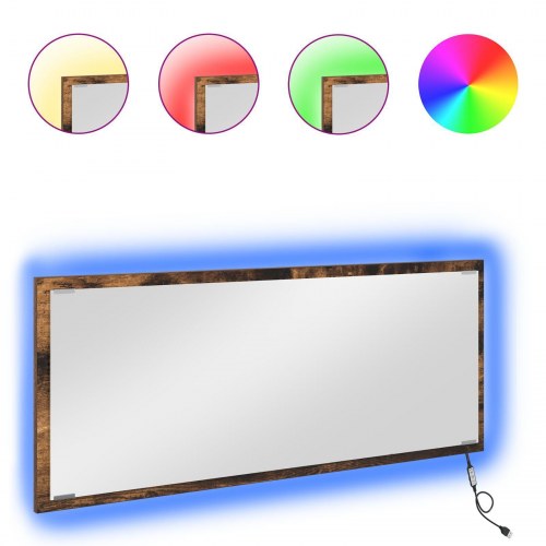 LED Badeværelsesspejl Røget Eg 90x8,5x37 cm Konstrueret Træ