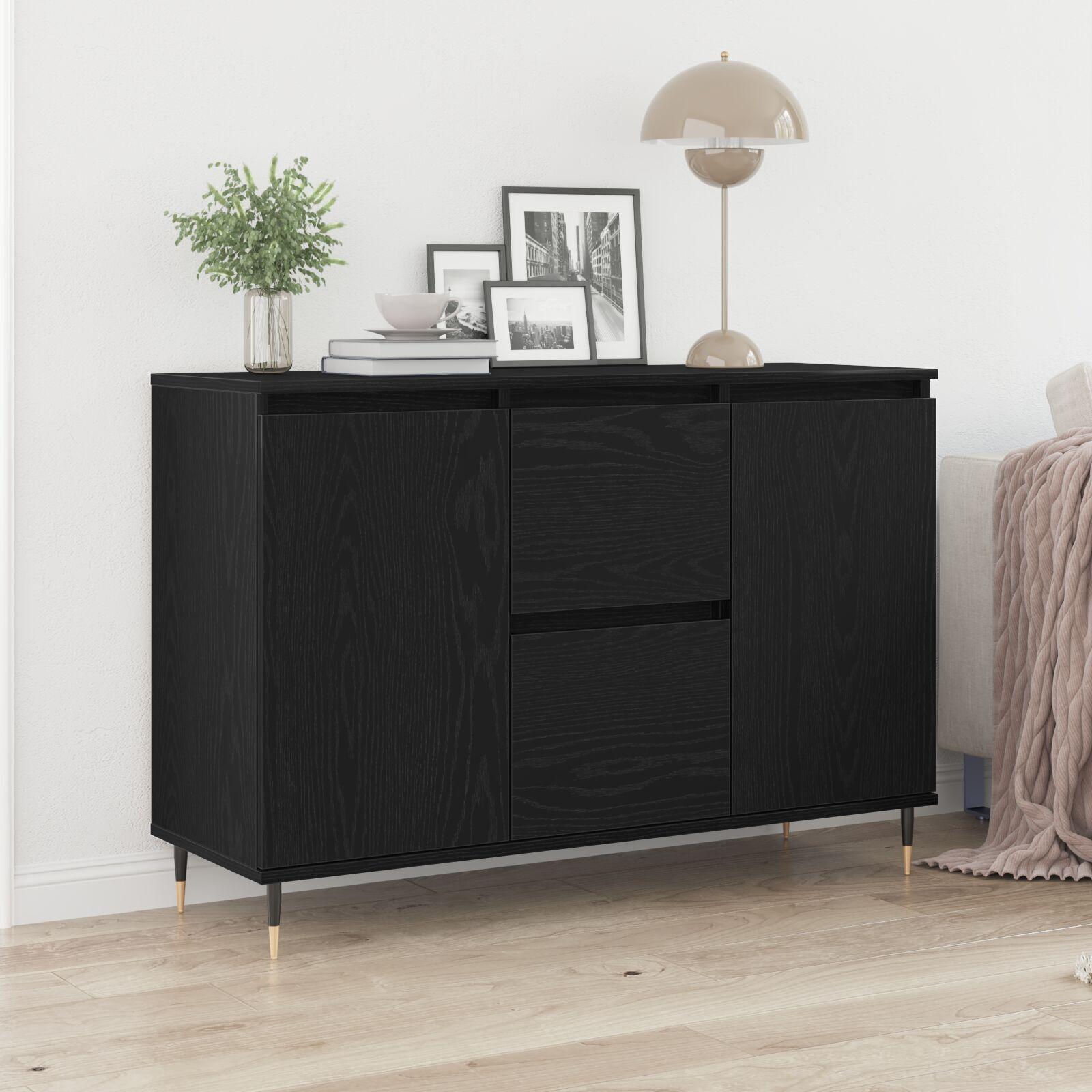 Skænk med Døre & Skuffer Sort Eg 101,5x35x70 cm