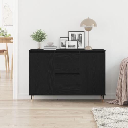Skænk med Døre & Skuffer Sort Eg 101,5x35x70 cm