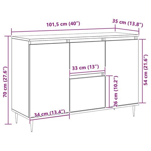 Skænk med Døre & Skuffer Sort Eg 101,5x35x70 cm