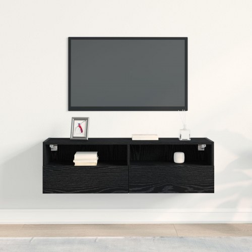 TV Vægskab Sort Eg 100x30x30 cm Konstrueret Træ