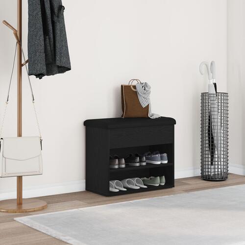 Opbevaringsbænk Sort Eg 60x30x48 cm Konstrueret Træ