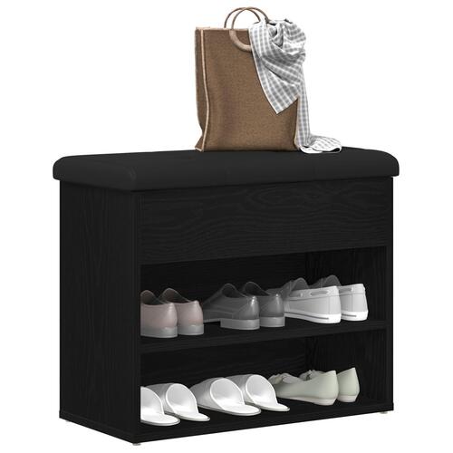 Opbevaringsbænk Sort Eg 60x30x48 cm Konstrueret Træ