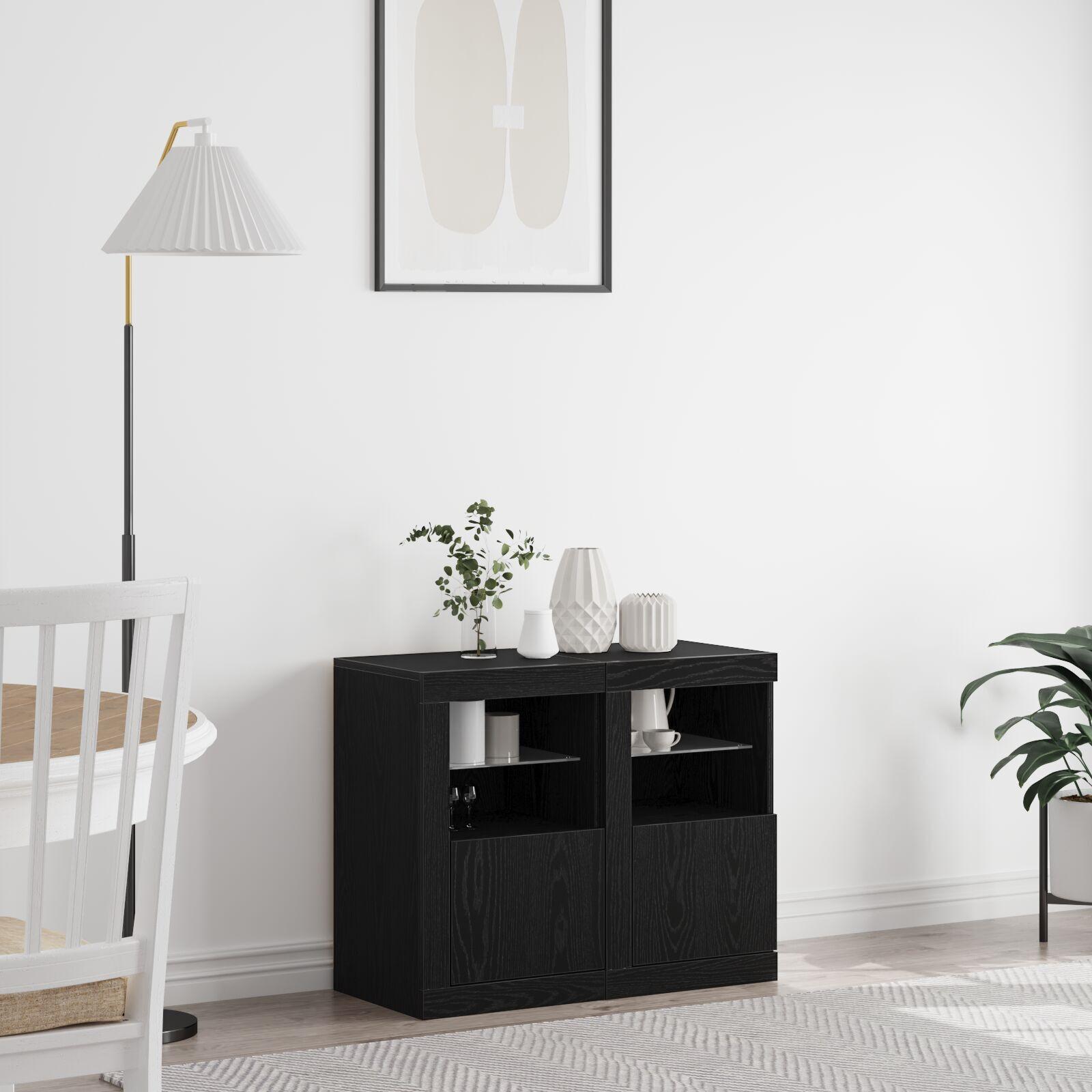 Sideskab 2 stk Sort eg 41 x 37 x 67 cm Konstrueret træ billede