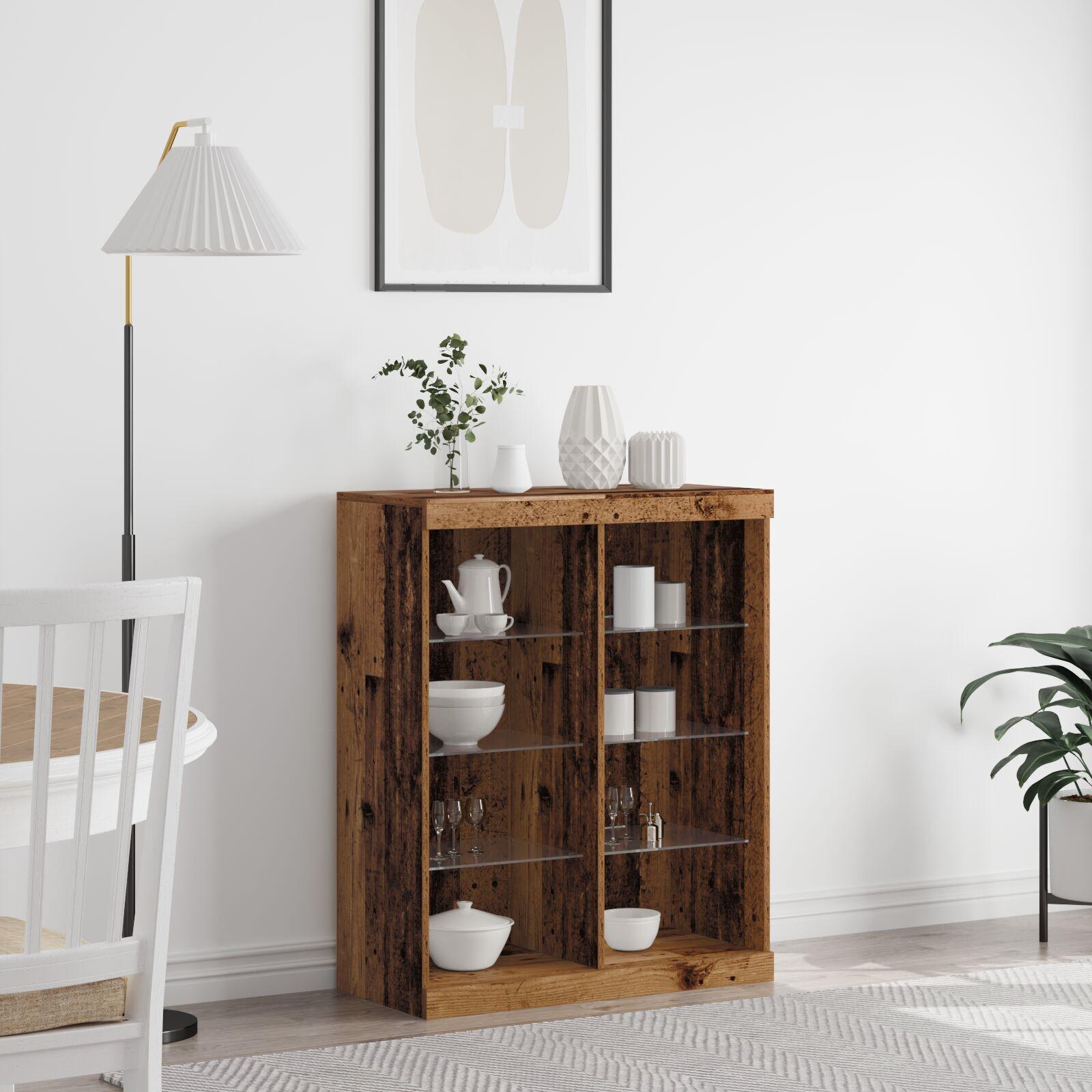 Skabs med LED Lygter Gamle Træ 41x37x100 cm