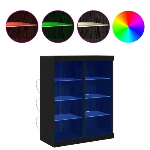 Sideboard med LED Lys Sort Eg 41x37x100 cm