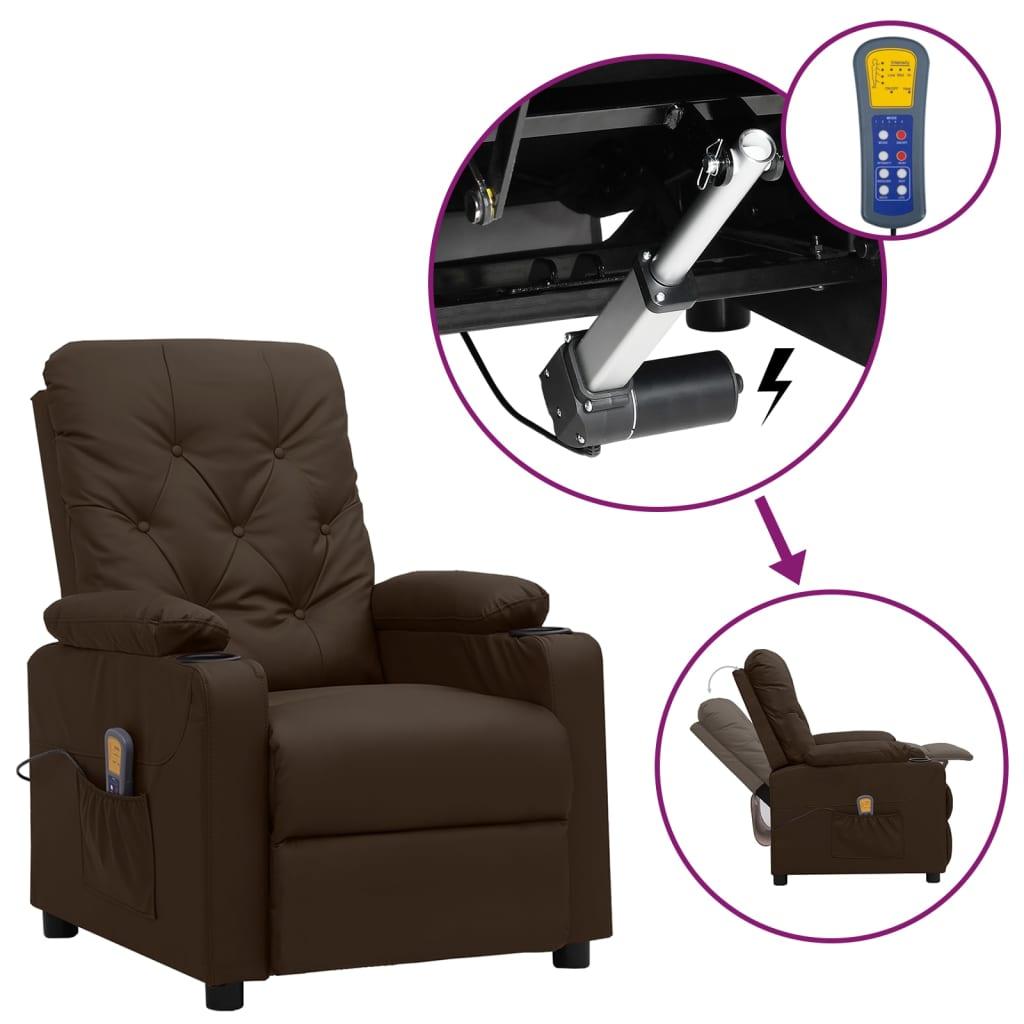 Massagestol med løftefunktion kunstlæder brun