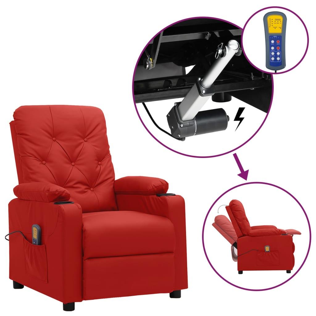 Løftestol med massagefunktion kunstlæder vinrød
