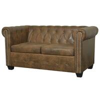 Chesterfield sofa 2-personers brun kunstlæder