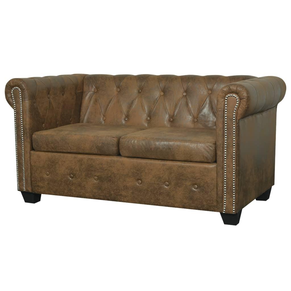 Chesterfield sofa 2-personers brun kunstlæder