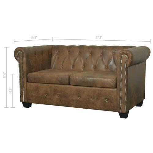 Chesterfield sofa 2-personers brun kunstlæder