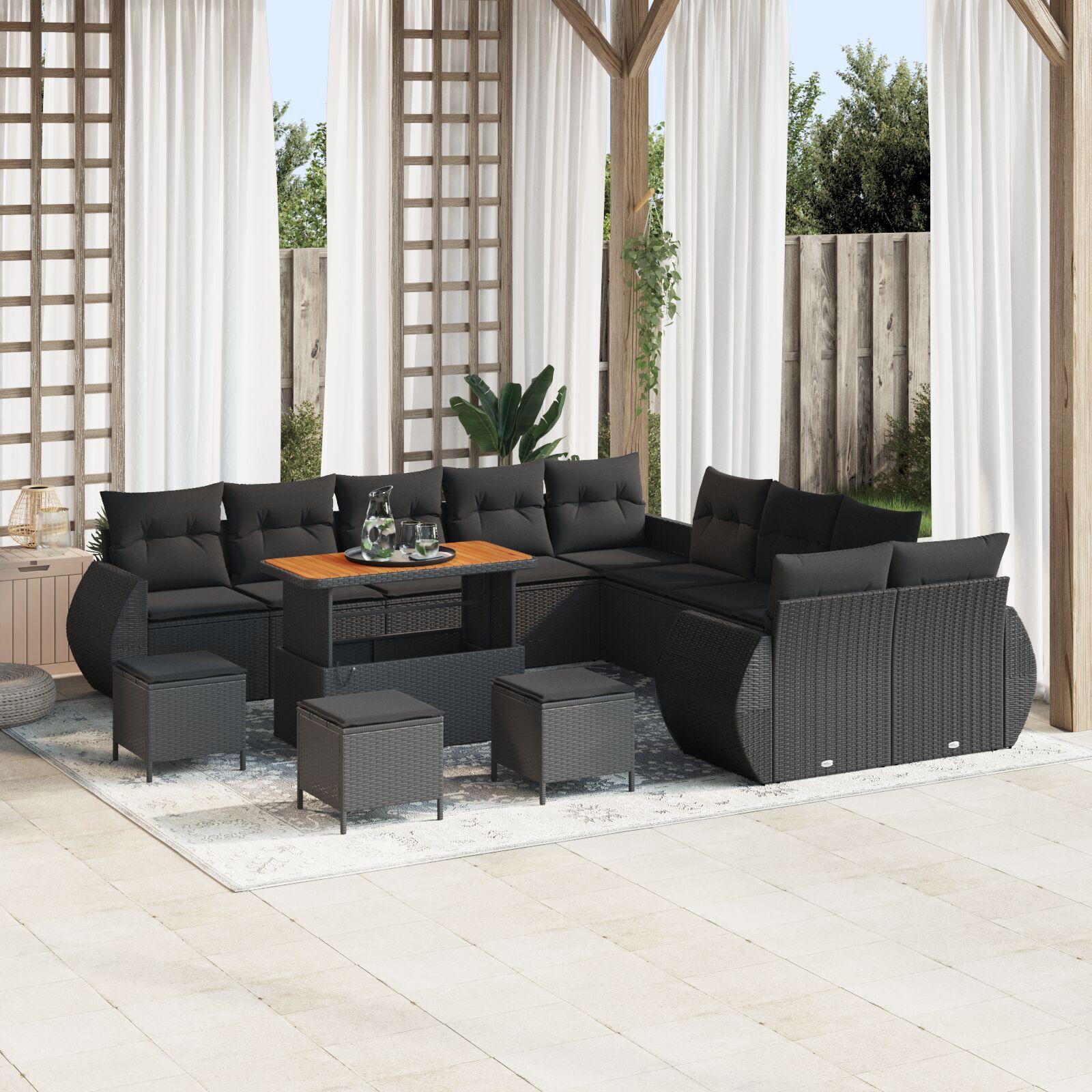 Havesofa Sæt 14 stk Sort polyrattan billede