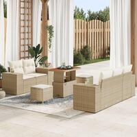8 delers havemøbel sæt med puder beige poly rattan akacie, 3 delers havemøbel sæt med puder beige poly rattan akacie