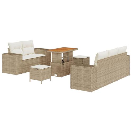 8 delers havemøbel sæt med puder beige poly rattan akacie, 3 delers havemøbel sæt med puder beige poly rattan akacie
