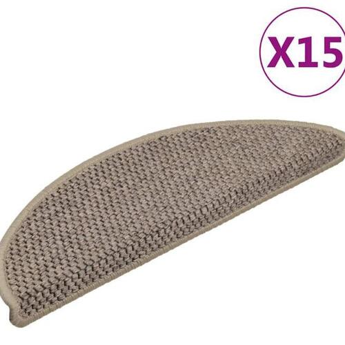 Selvklæbende trappemåtter 15 stk. 56x17x3 cm sisal-look beige