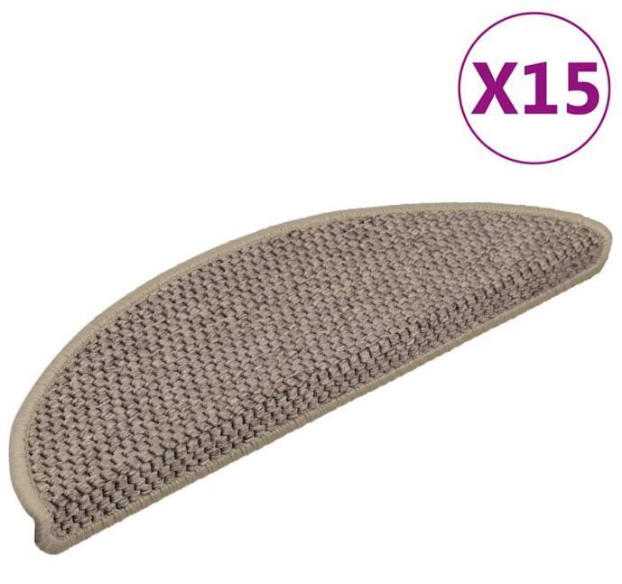 Selvklæbende trappemåtter 15 stk. 56x17x3 cm sisal-look beige