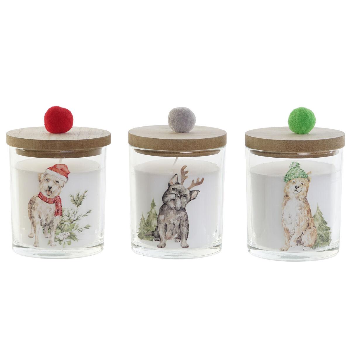 Julelys i glas med pomponer - multifarvet, 3 stk (8 × 8 × 9 cm) + 2 stk (8 × 8 × 11 cm)