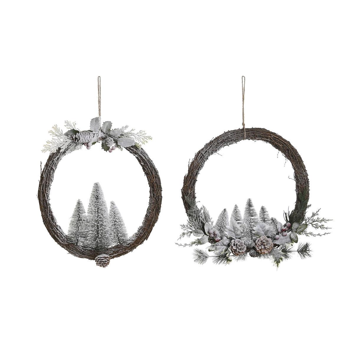 Adventskrans - natur flet med snefald, 46 x 46 cm (2 stk.)