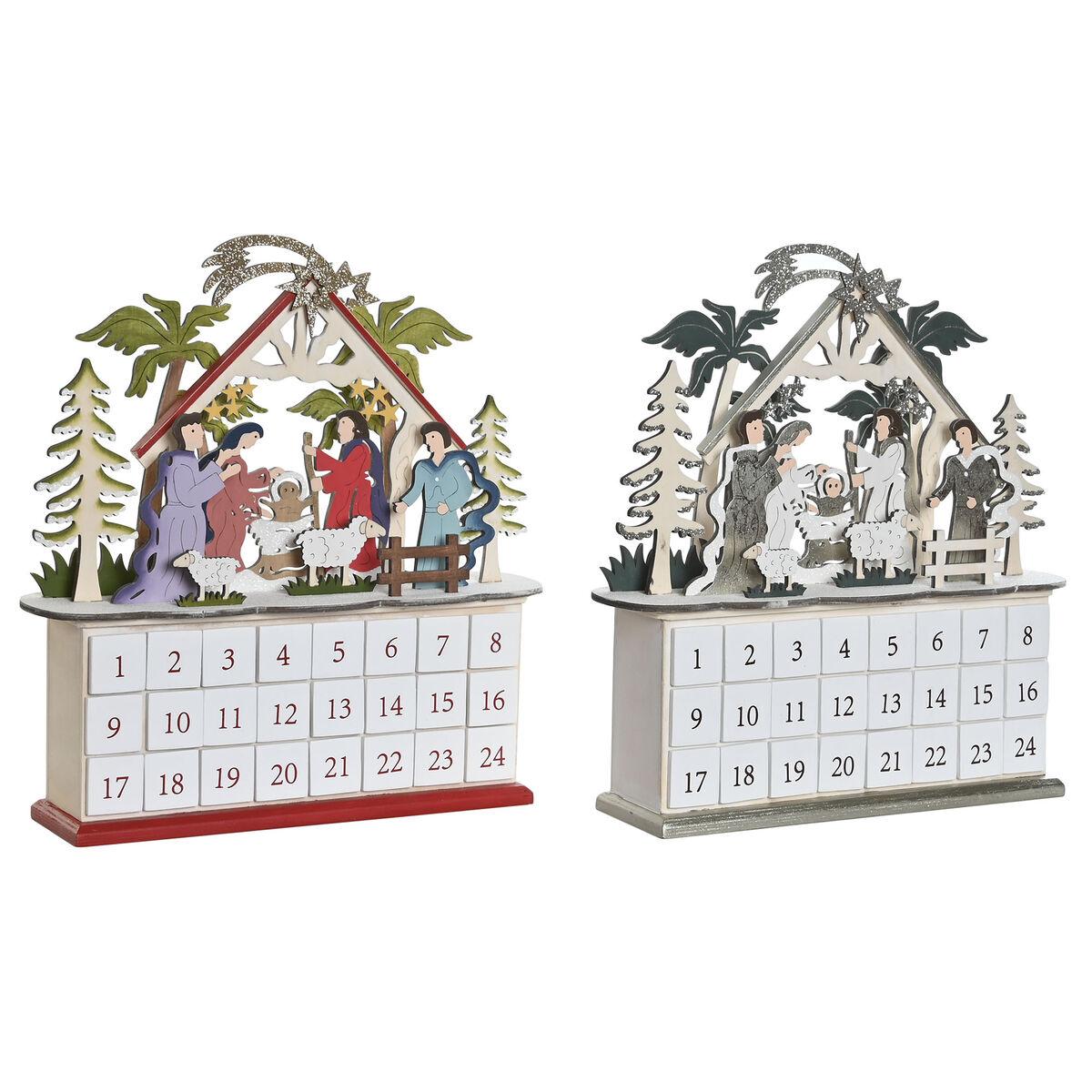 Adventskalender i træ med LED - 34 × 8,5 × 36,5 cm (2 enheder)