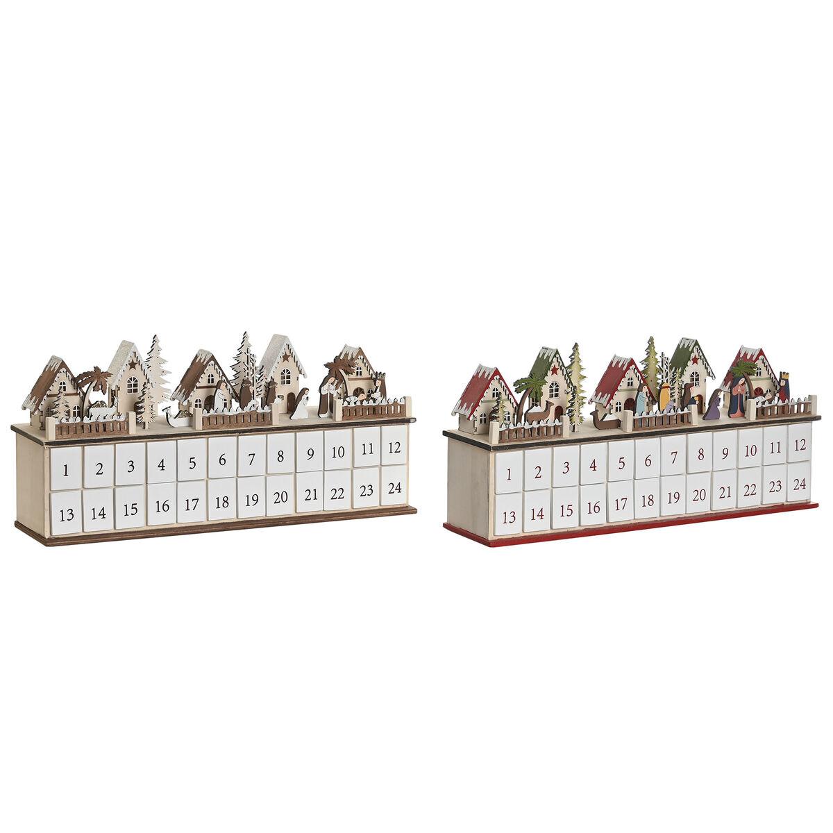 Adventskalender i træ med LED, 45 × 11 × 23 cm (2 enheder)