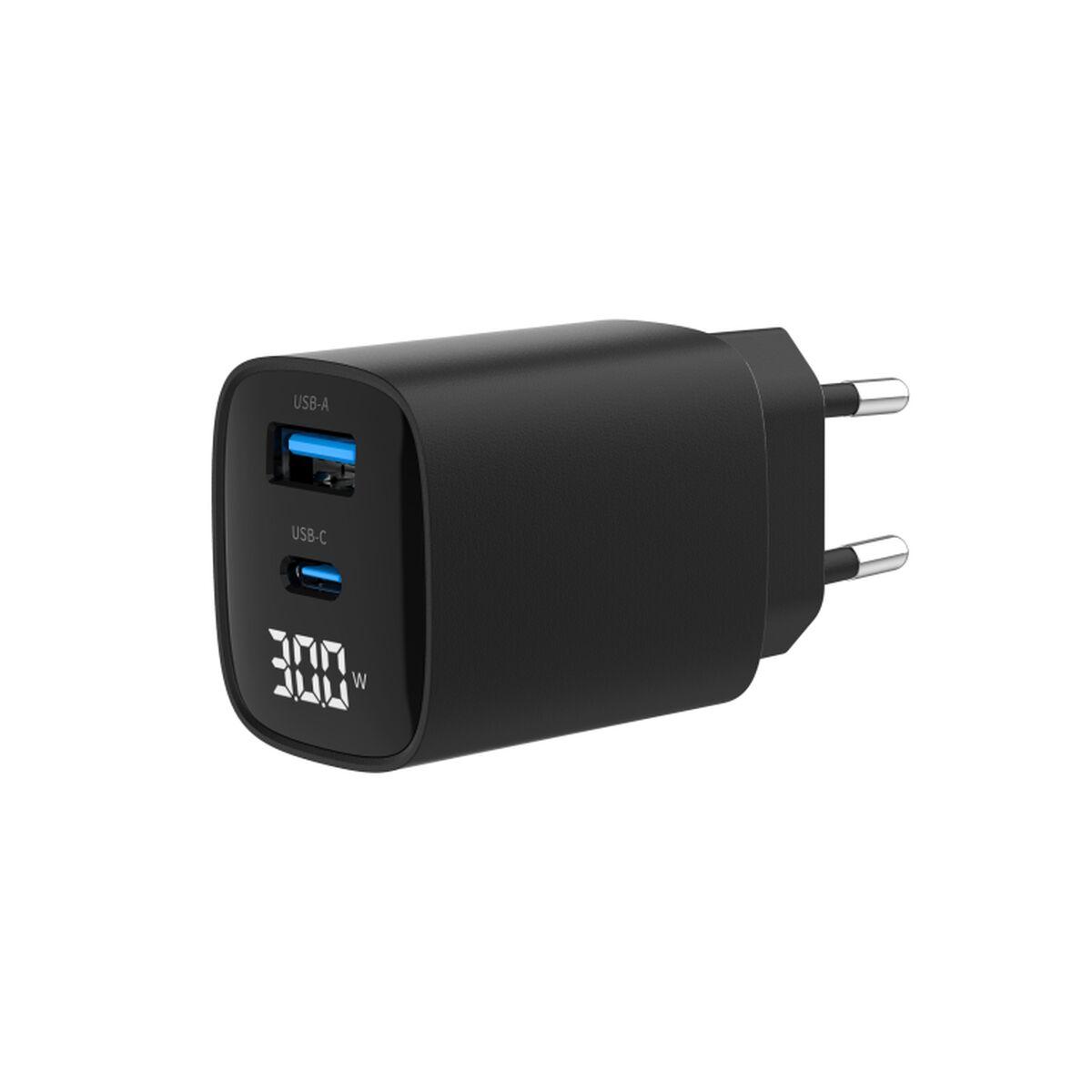 GEMBIRD vægoplader TA-UC-PDQC30LCD-BK-01 - Sort, 30 W, USB-C + USB-A billede