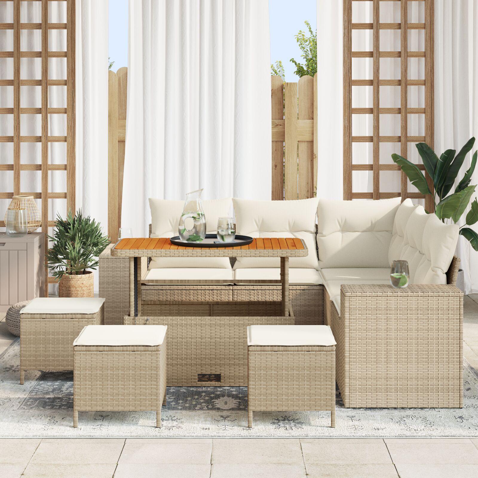Havesofa Sæt 8 stk Beige polyrattan billede