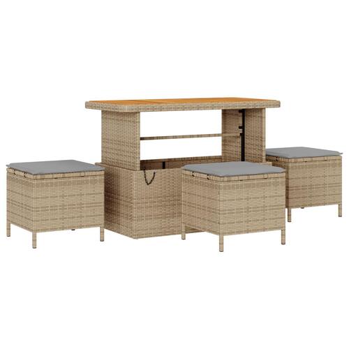 8 Delers Have Sofa Sæt med Puder Beige Poly Rattan Akacia, 3 Delers Have Spise Sæt med Puder Beige Poly Rattan Akacia