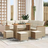 8 Deles Havemøbel Sæt med Puder Beige Poly Rattan Akacietræ, 3 Deles Havemøbel Spisesæt med Puder Beige Poly Rattan Akacietræ