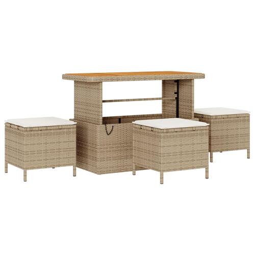 8 Deles Havemøbel Sæt med Puder Beige Poly Rattan Akacietræ, 3 Deles Havemøbel Spisesæt med Puder Beige Poly Rattan Akacietræ