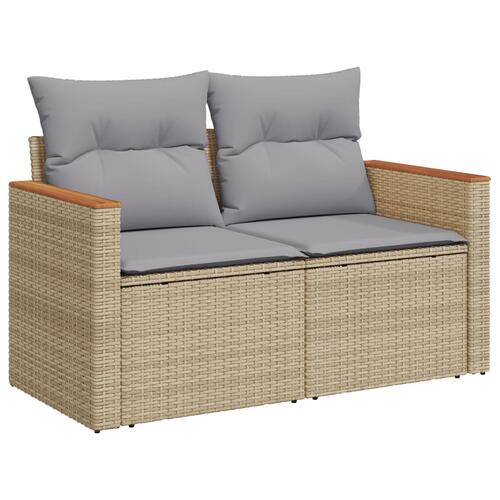 8 Delers Have Sofa Sæt med Puder Beige Poly Rattan Akacia, 3 Delers Have Spisesæt med Puder Beige Poly Rattan Akacia