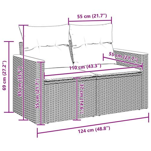 8 Delers Have Sofa Sæt med Puder Beige Poly Rattan Akacia, 3 Delers Have Spisesæt med Puder Beige Poly Rattan Akacia