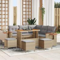 8 Deles Have Sofa Sæt med Puder Beige Poly Rattan Akacie, 3 Deles Have Spise Sæt med Puder Beige Poly Rattan Akacie
