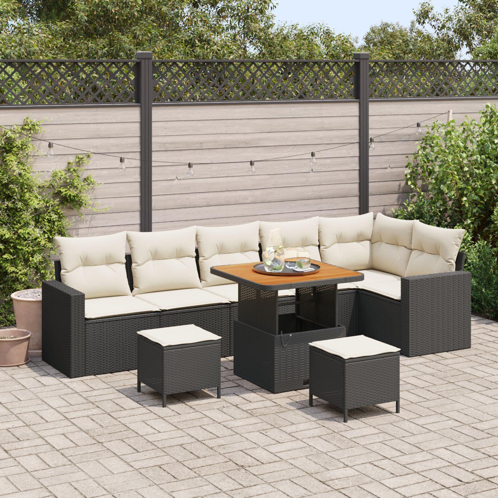 Havesofa Sæt med pude 9 stk Sort og cremefarvet 80 x 80 x 71 cm billede