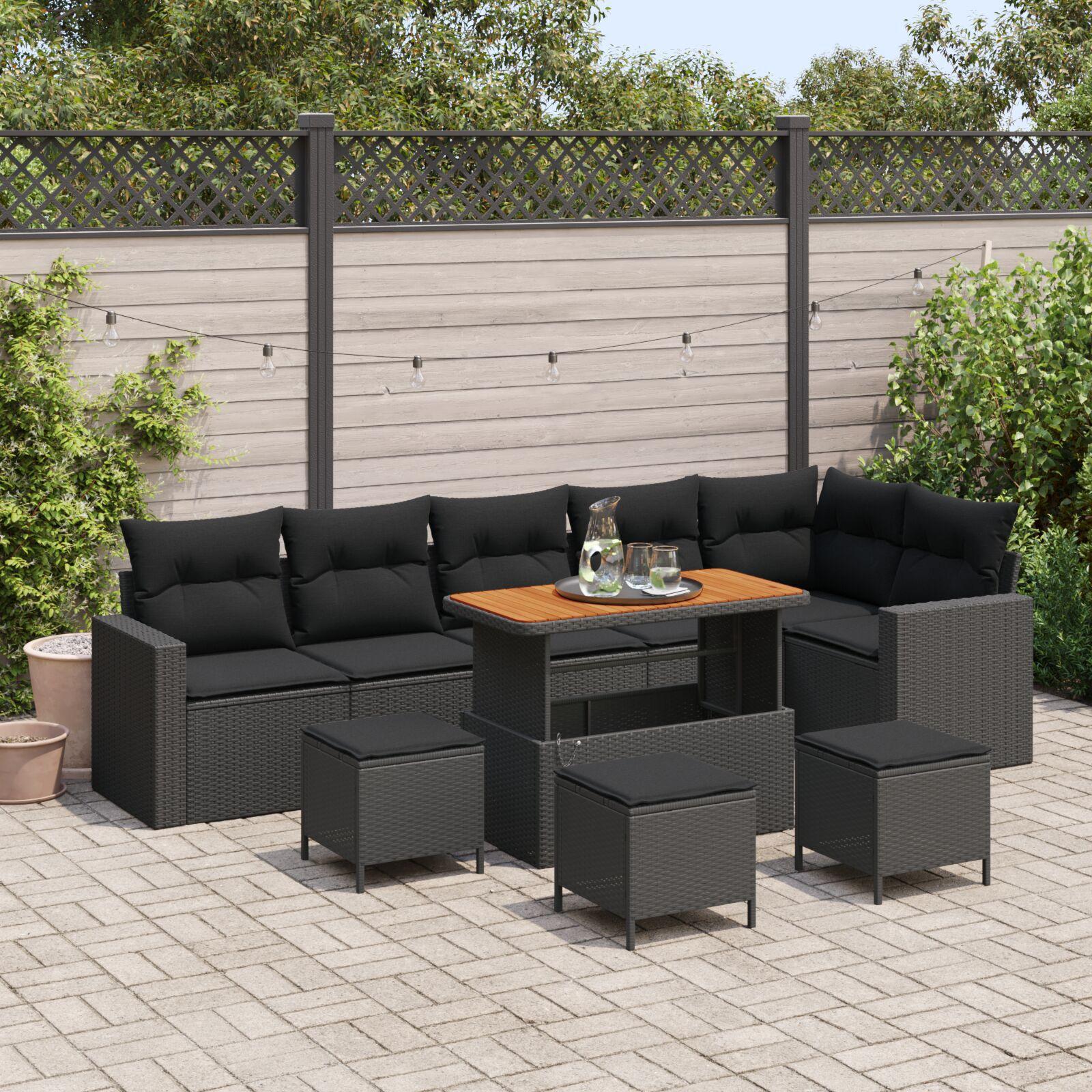 Havesofa Sæt med pude 10 stk Sort 110 x 55 x 71 cm billede
