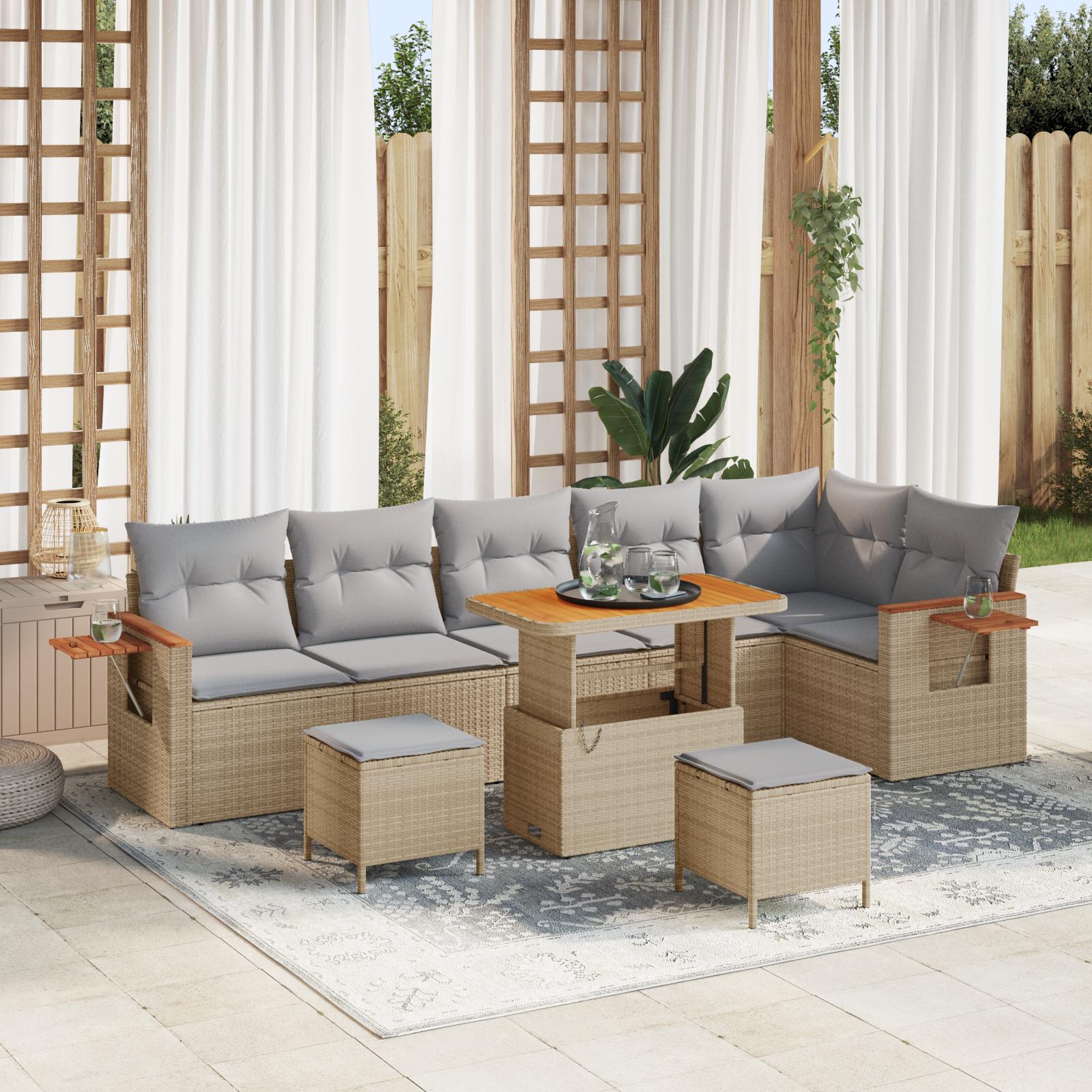 Havesofa Sæt med pude med opbevaring 9 stk Beige Poly rattan billede