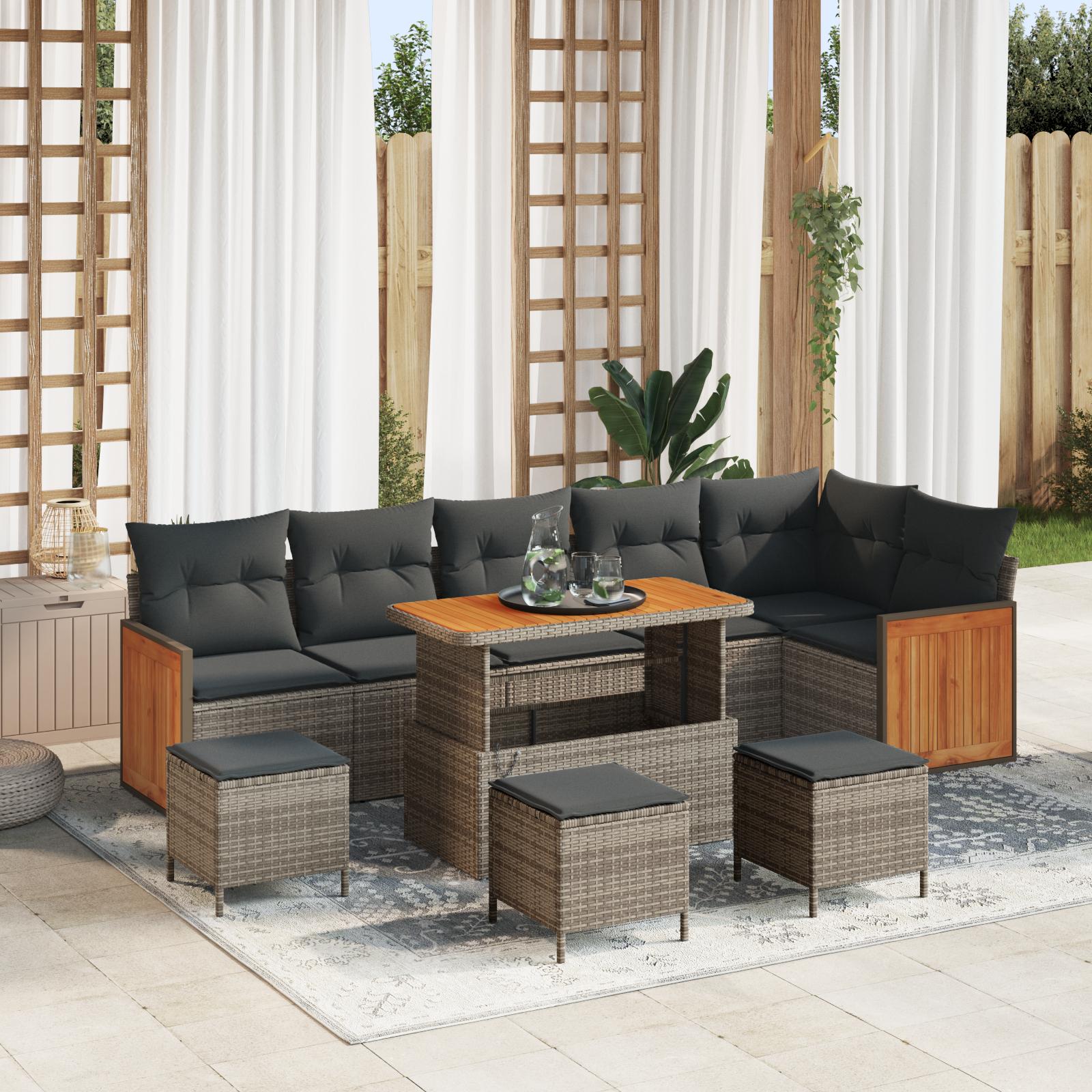 Havesofa Sæt 10 stk Grå Mørkegrå 110 x 55 x 71 cm polyrattan billede