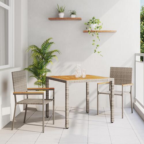 3-delt have spisebord sæt grå poly rattan, stablende havestole med puder 2 stk grå poly rattan