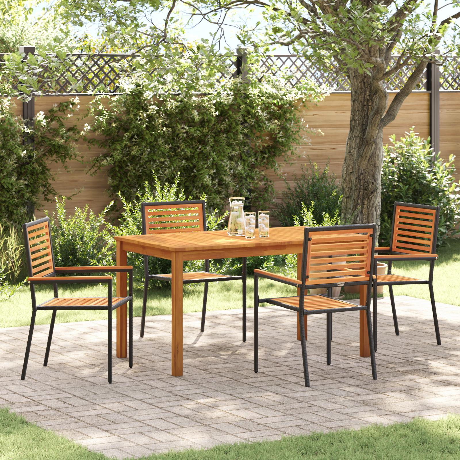 Have Spisebordssæt 5 stk Sort Poly rattan billede
