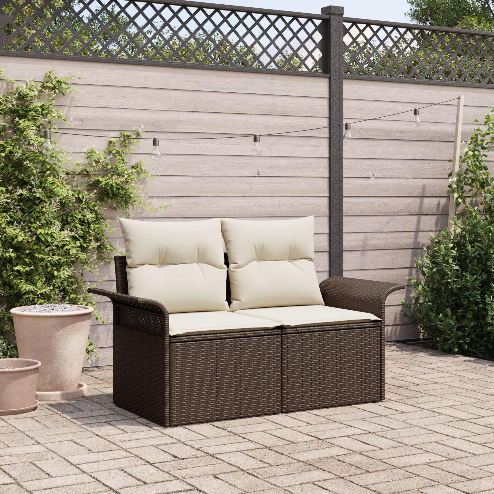 Havemøbelsofa med pude Brun 141 x 62 x 69cm polyrattan billede