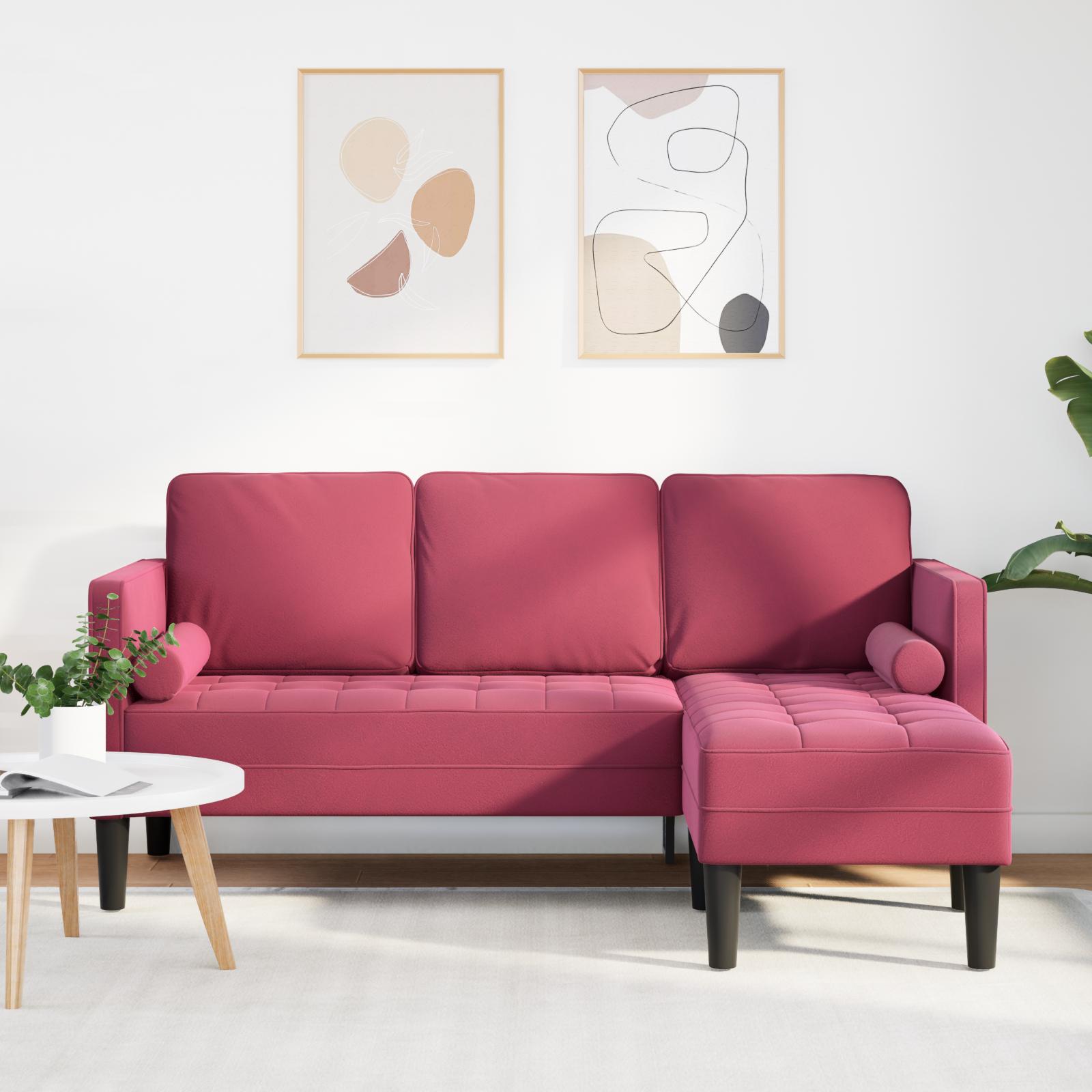 3-personers sofa med chaise L-formet vinrød 160 cm fløjl