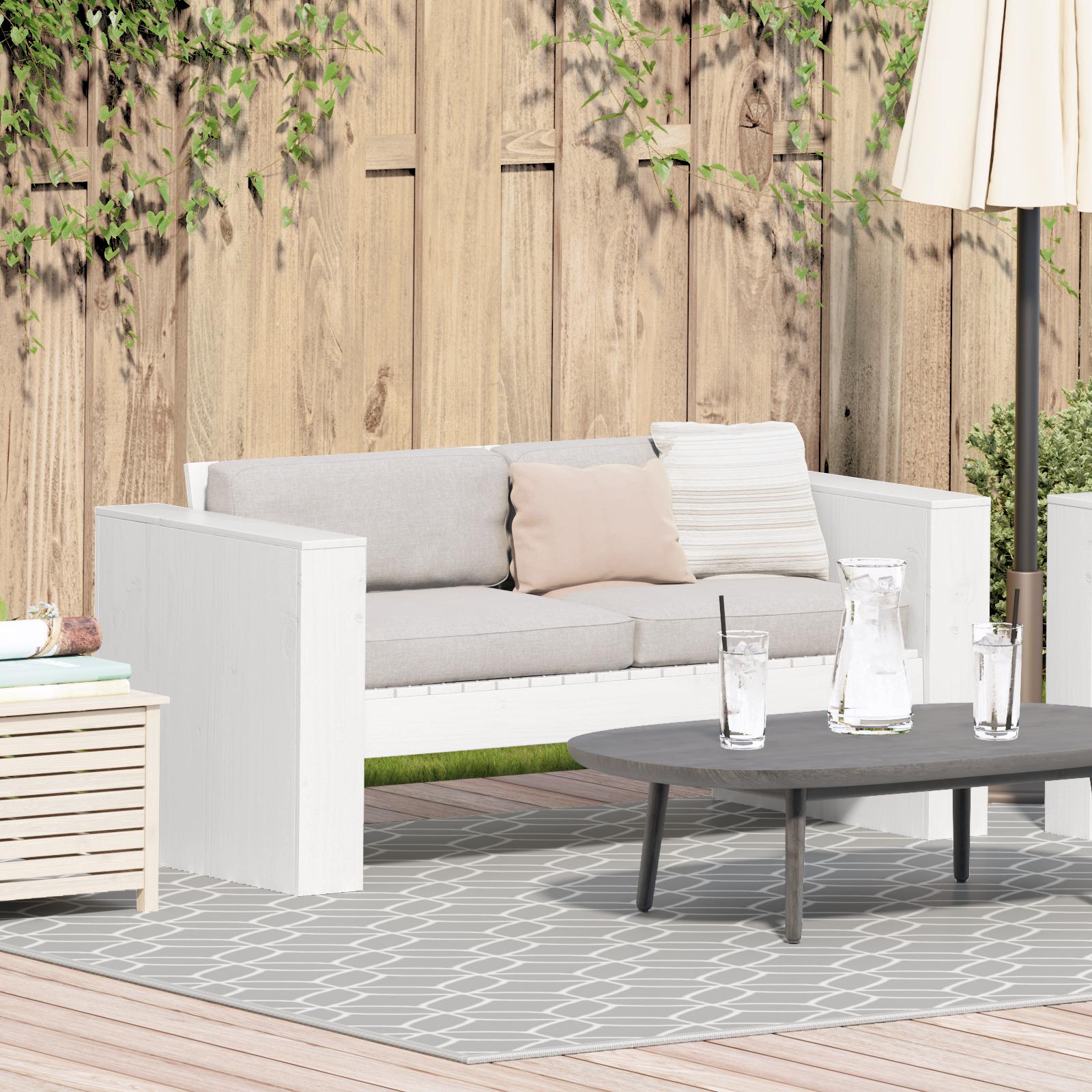 Havemøbel Sofa 2-Personers 134x60x62 cm Hvid Massivt Træ Fyrretræ