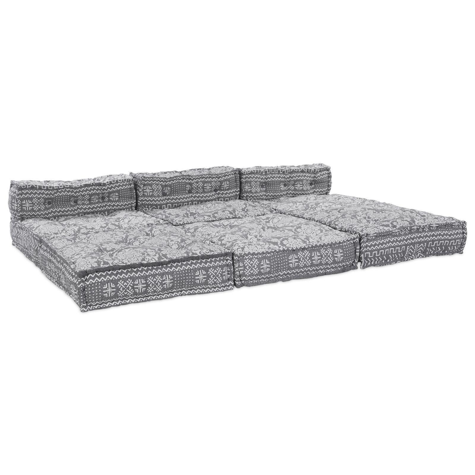 4-personers modulsofa pouffe konvertibel lysegrå stof